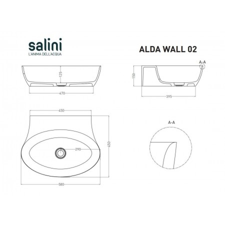 Раковина подвесная матовая 58х45 SALINI ALDA WALL 02 140322MRH Раковина подвесная матовая 58х45 SALINI ALDA WALL 02 140322MRH