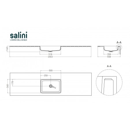 Раковина столешница SALINI ONDA PLUS 1402203MRF Раковина столешница SALINI ONDA PLUS 1402203MRF