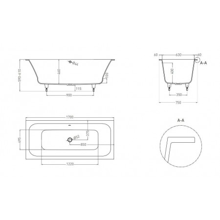 Ванна каменная встраиваемая матовая 170x75 SALINI ORLANDA AXIS 103213M Ванна каменная встраиваемая матовая 170x75 SALINI ORLANDA AXIS 103213M