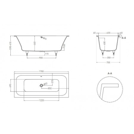Ванна каменная встраиваемая матовая 170x75 SALINI ORLANDA AXIS 103223M Ванна каменная встраиваемая матовая 170x75 SALINI ORLANDA AXIS 103223M